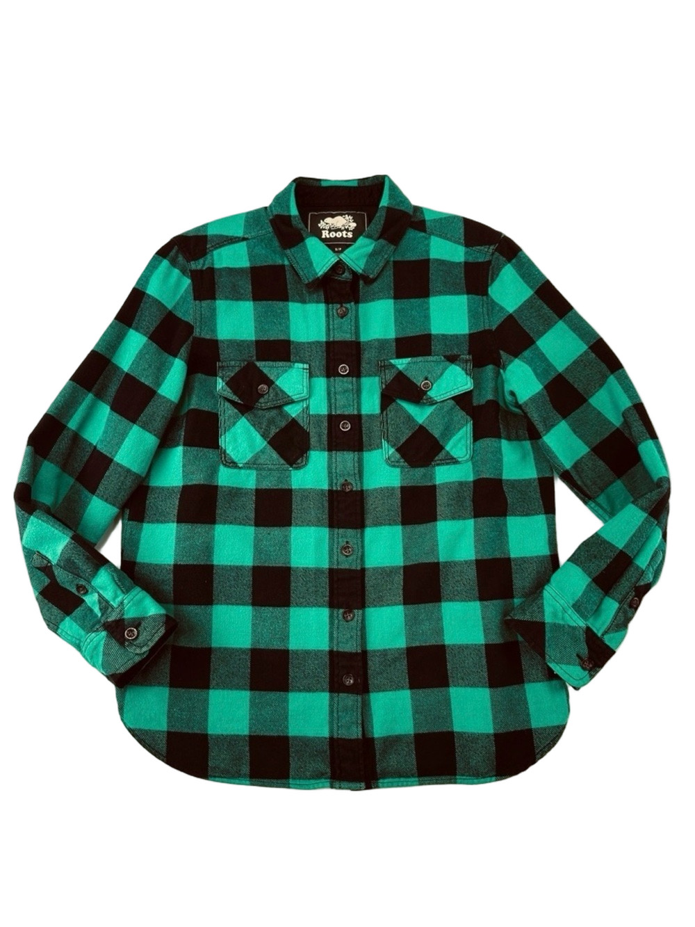 Roots buffalo flannel plaid shirt Womens button down long sleeve Small Cabincore